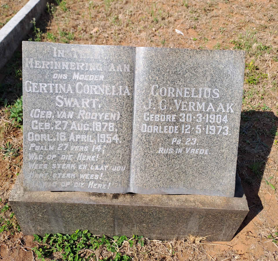 SWART Gertina Cornelia nee VAN ROOYEN 1878-1954 :: VERMAAK Cornelius J.G. 1904-1973