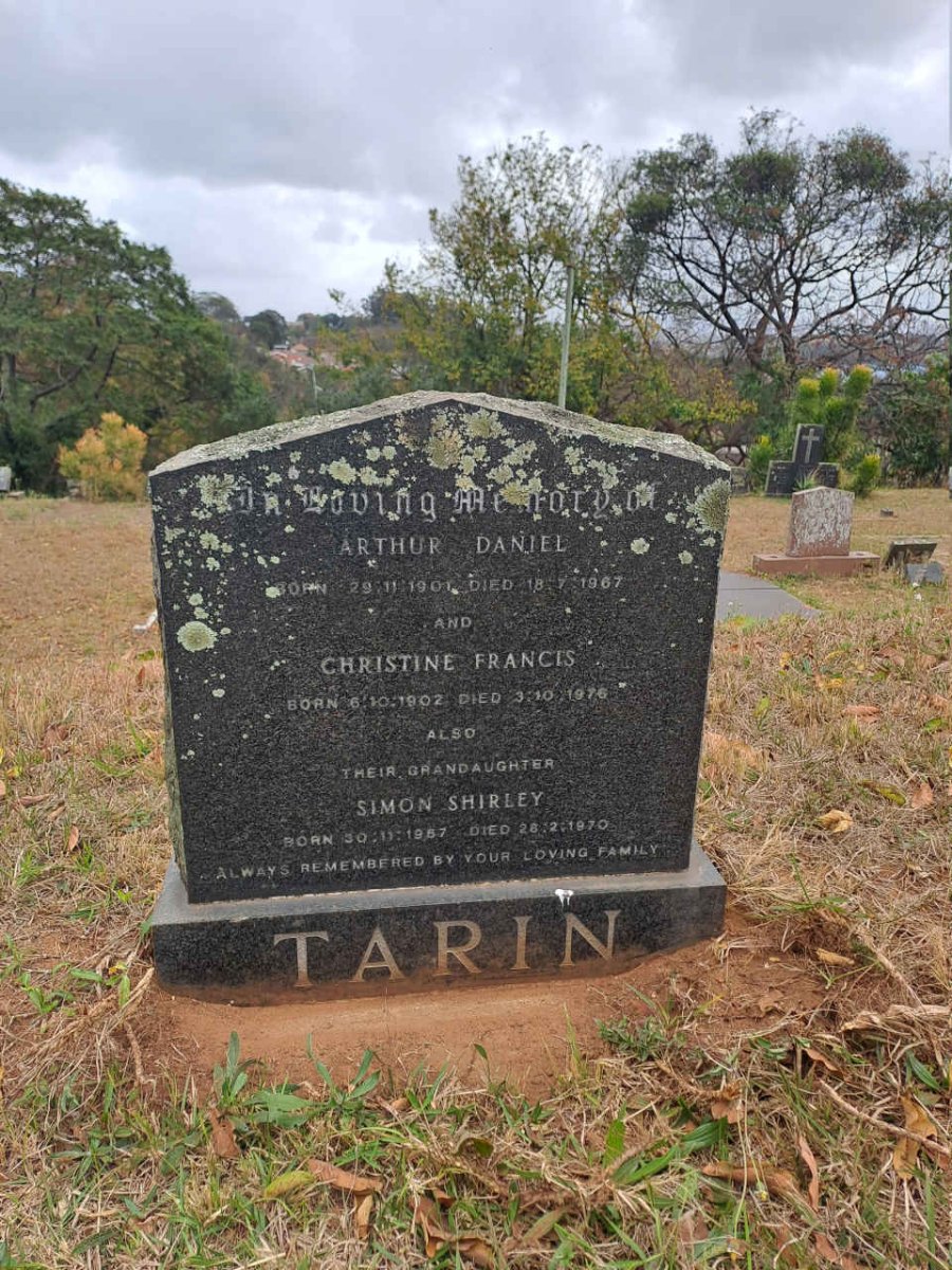 TARIN Arthur Daniel 1901-1967 :: TARIN Christine Francis 1902-1976 :: TARIN Simon Shirley 1967-1970
