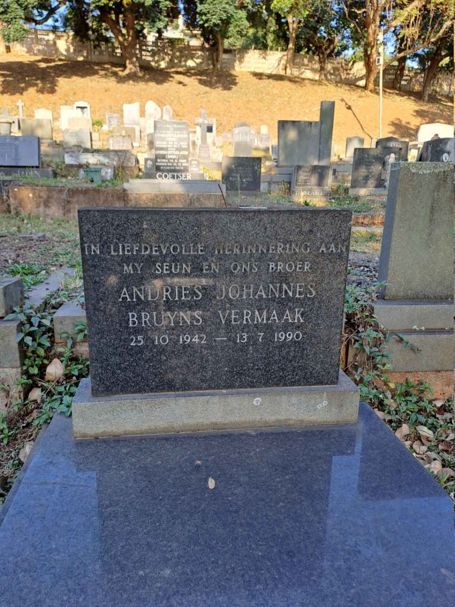 VERMAAK Cornelius Johannes Gerhardus 1934-1998 :: VERMAAK Andries Johannes Bruyns 1942-1990 _2