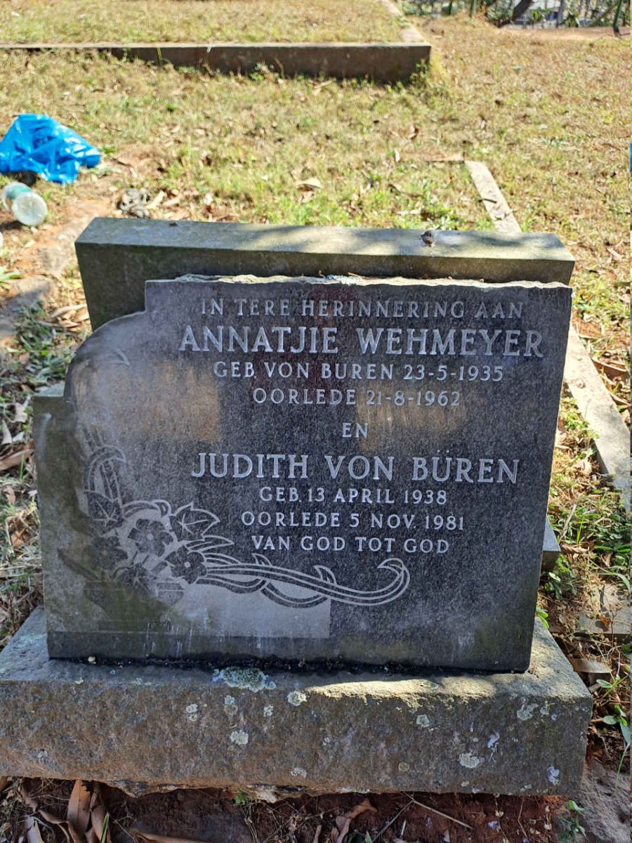 WEHMEYER Annatjie nee VON BUREN 1935-1962 :: VON BUREN Judith 1938-1981