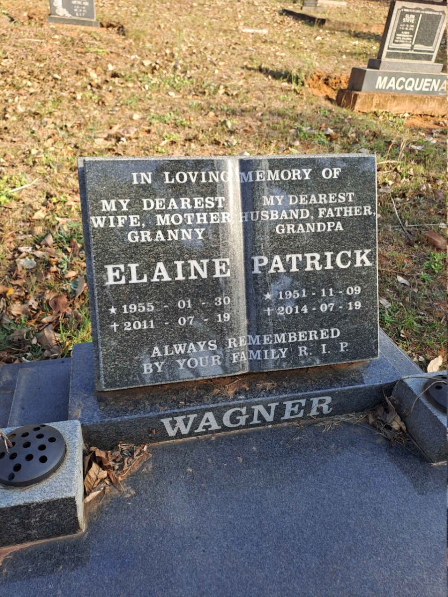 WAGNER Patrick 1951-2014 & Elaine 1955-2011