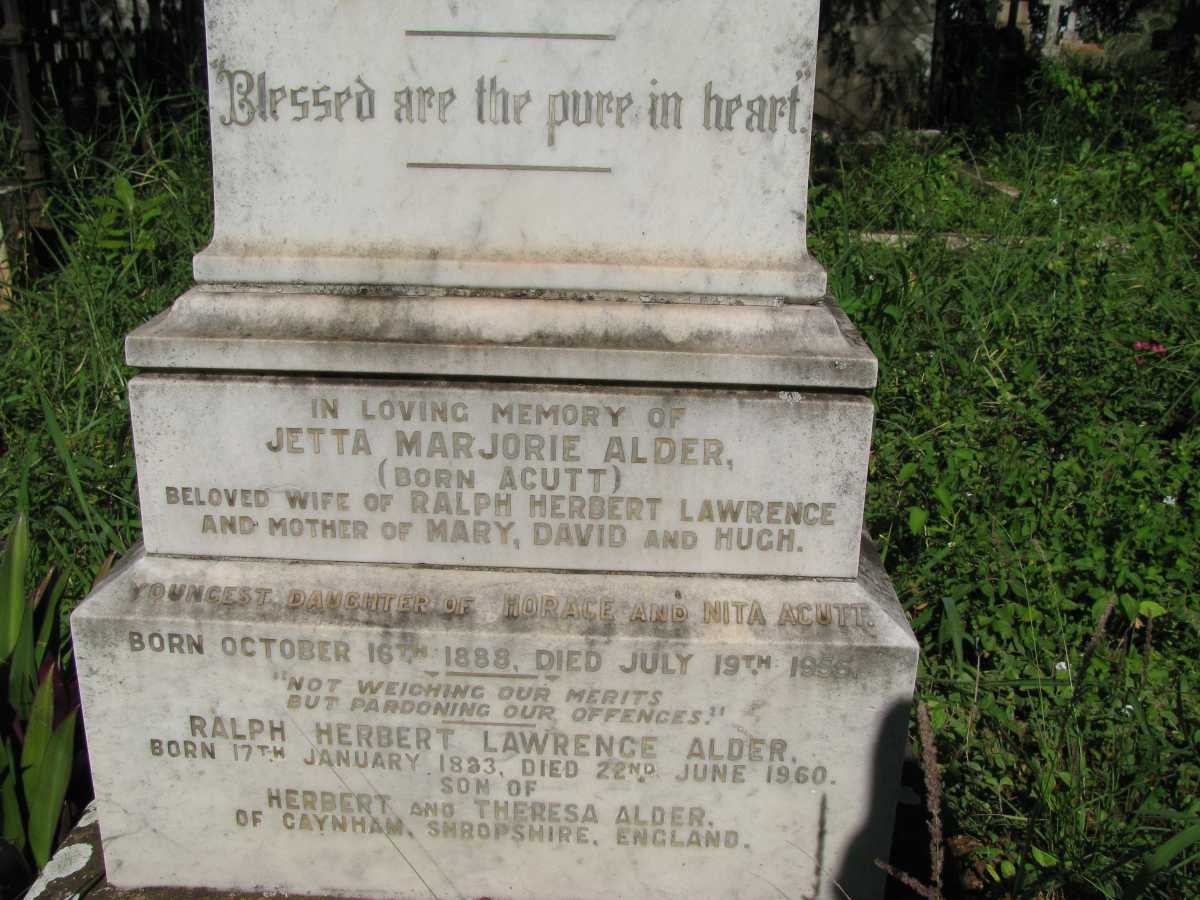 ALDER Ralph Herbert Lawrence 1883-1960 &amp; Jetta Marjorie ACUTT 1888-1965