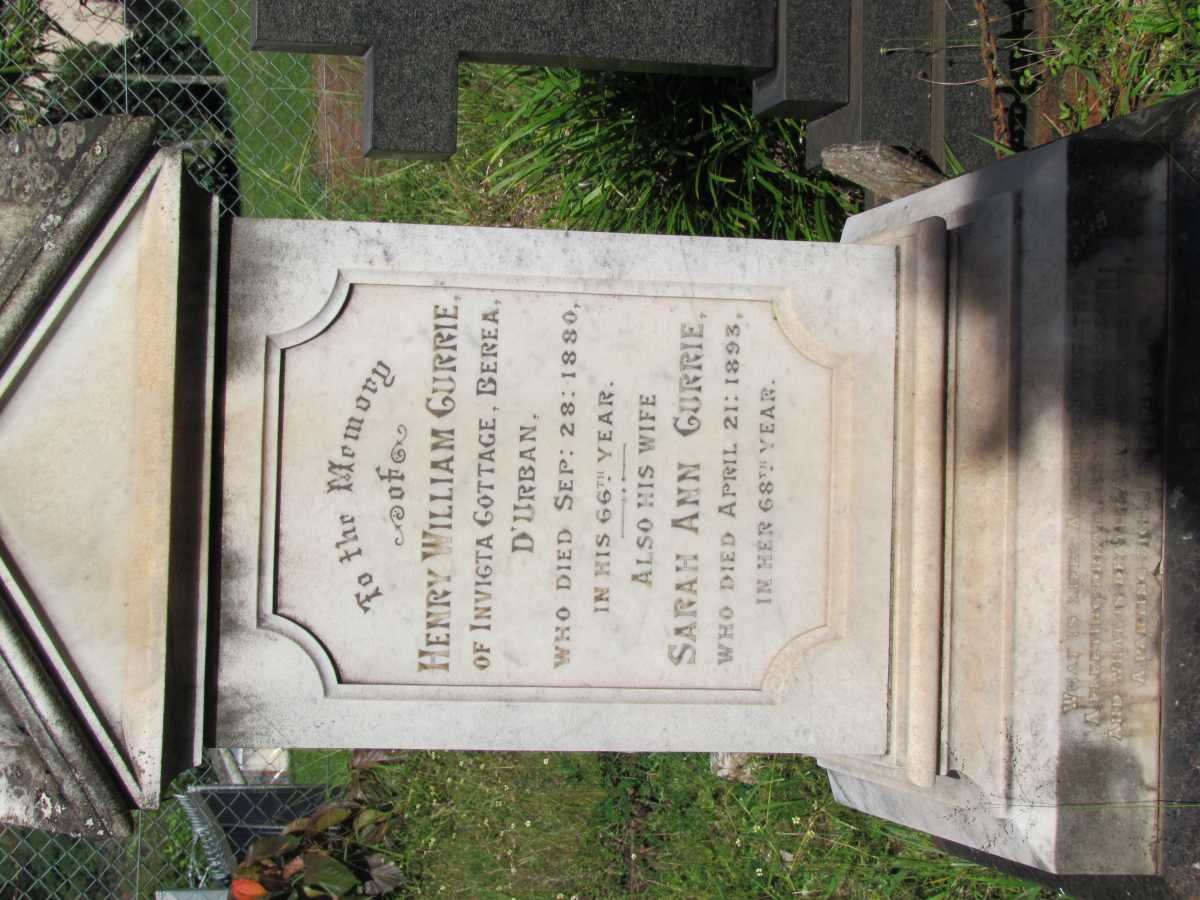CURRIE Henry William -1880 &amp; Sarah Ann -1893