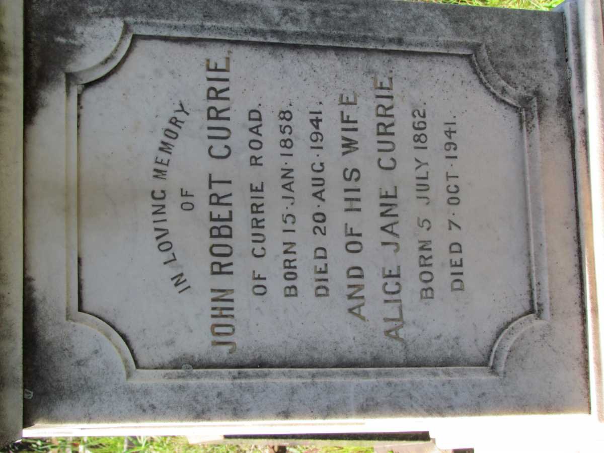 CURRIE John Robert 1858-1941 &amp; Alice Jane 1862-1941