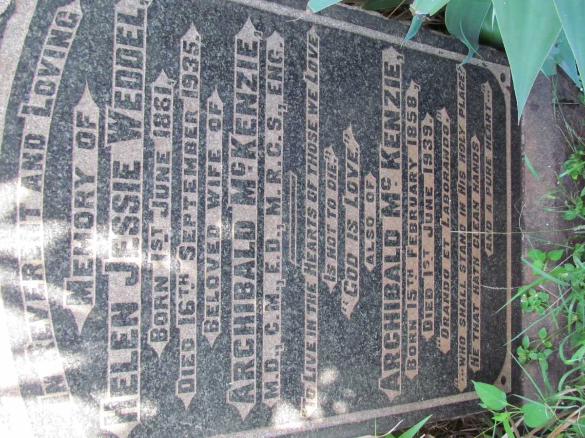 MCKENZIE Archibald 1858-1939 &amp; Helen Jessie Weddel 1861-1935