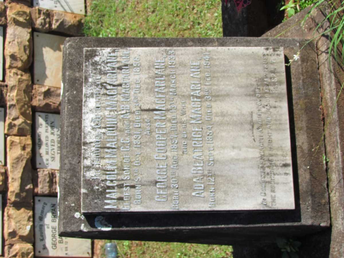 MACFARLANE George Cooper 1857-1933 &amp; Ada Beatrice 1854-1941 :: MACFARLANE Malcolm Maldu? 1891-1896