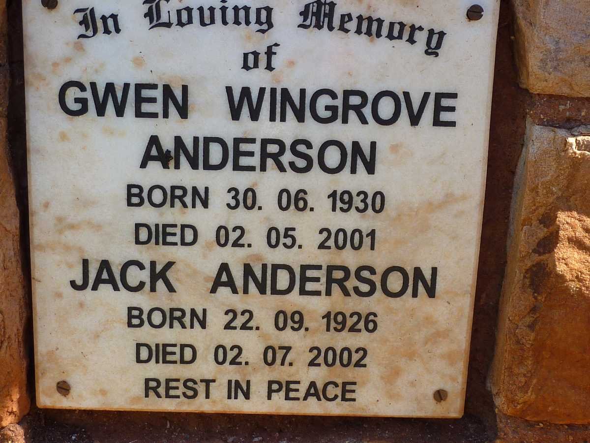 ANDERSON Jack 1926-2002 &amp; Gwen Wingrove 1930-2001