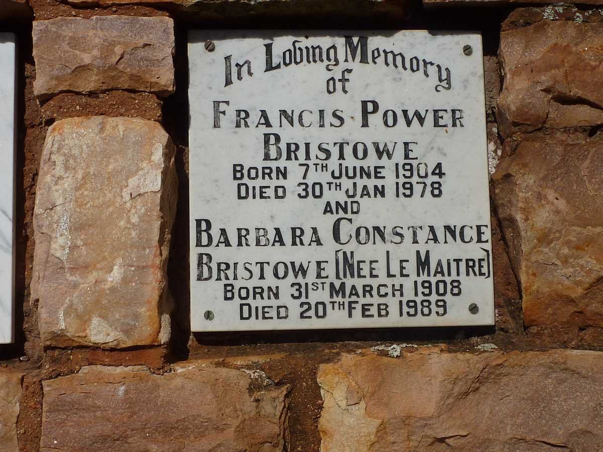 BRISTOWE Francis Power 1904-1978 &amp; Barbara Constance Le MAITRE 1908-1989