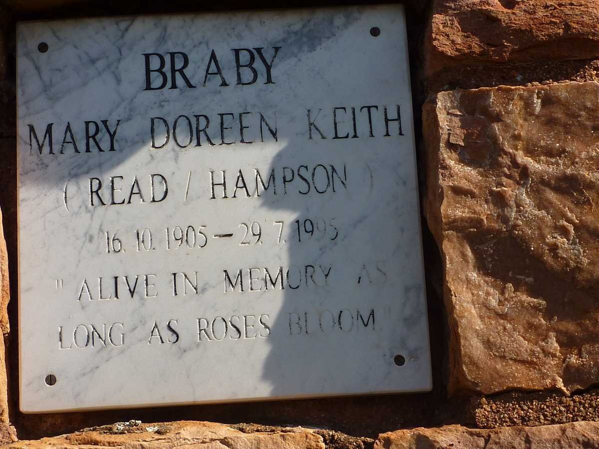 BRABY Mary Doreen Keith formerly READ nee HAMPSON 1905-1995