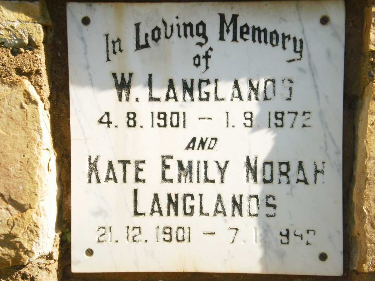LANGLANDS W. 1901-1972 &amp; Kate Emily Norah 1901-1992