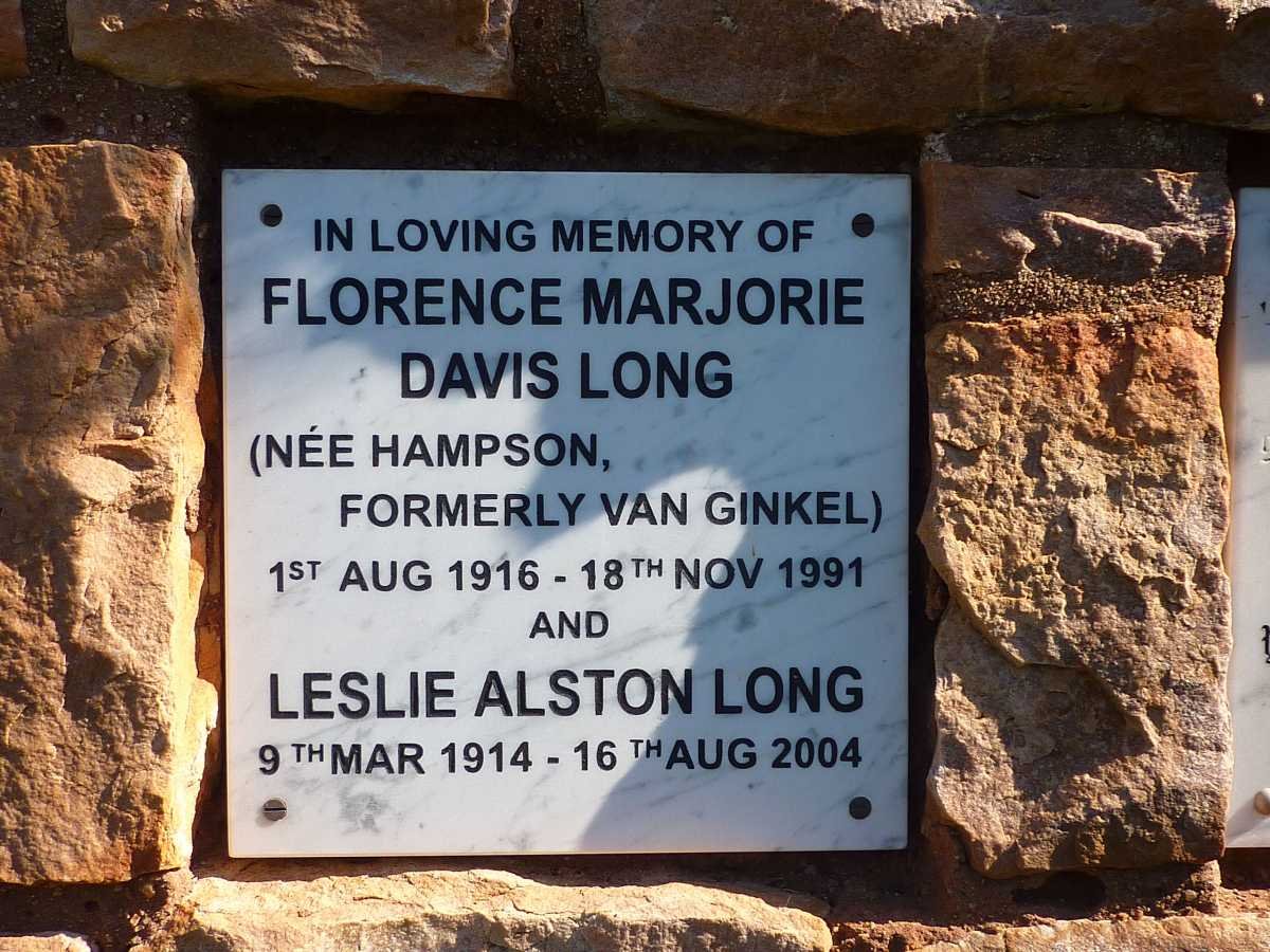 LONG Leslie Alston 1914-2004 &amp; Florence Marjorie Davis formerly VAN GINKEL nee HAMPSON 1916-1991