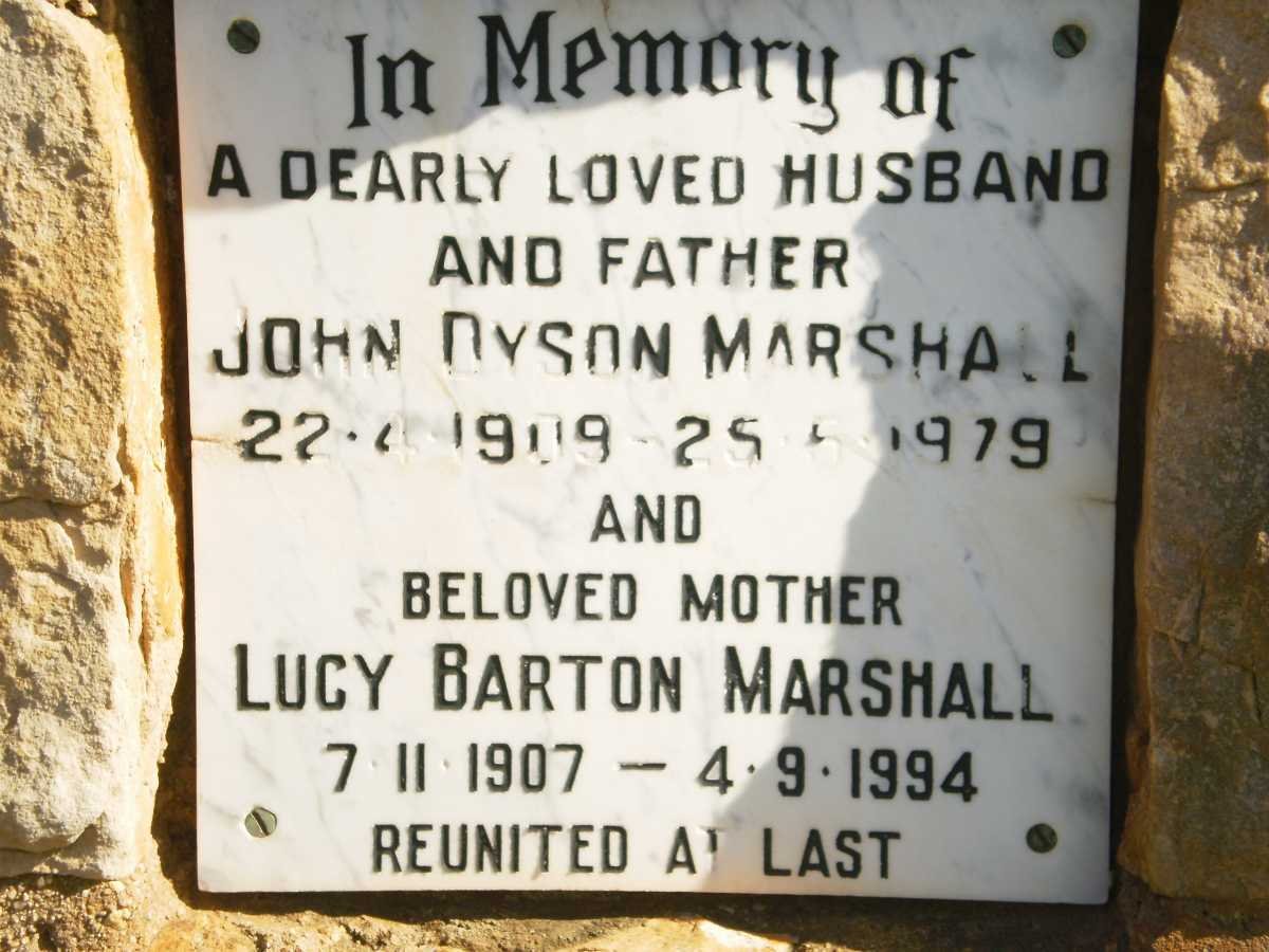 MARSHALL John Dyson 1909-1979 &amp; Lucy Barton 1907-1994