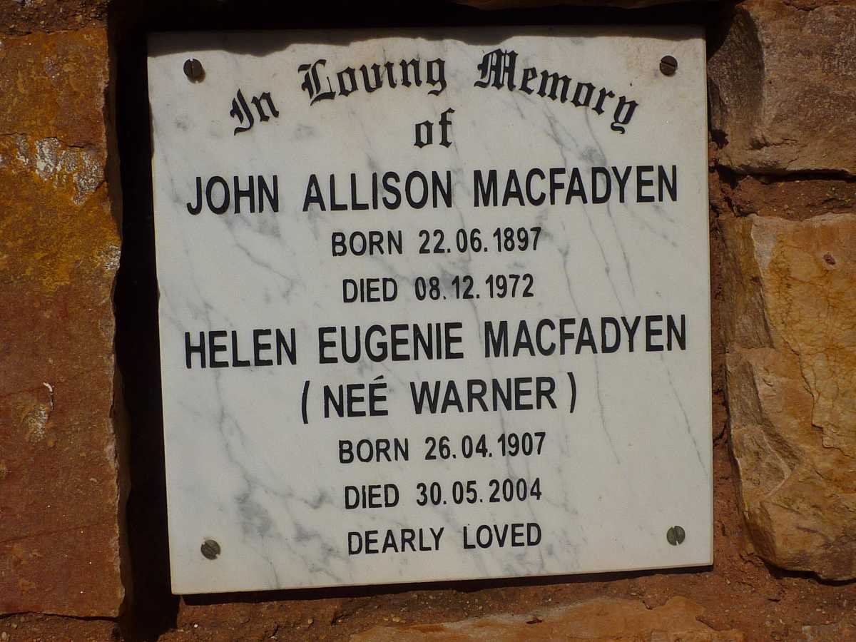 MACFADYEN John Allison 1897-1972 &amp; Helen Eugenie WARNER 1907-2004