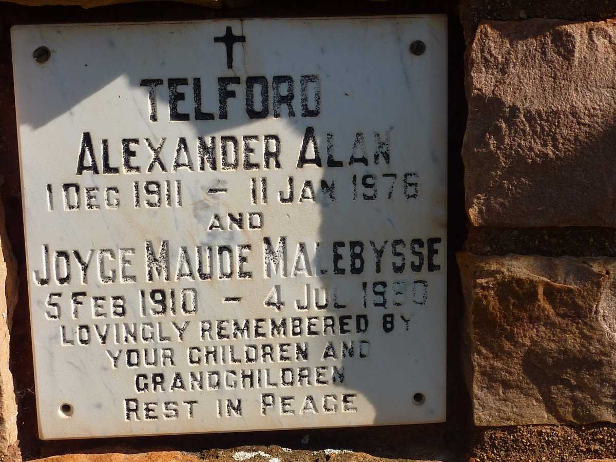 TELFORD Alexander Alan 1911-1976 &amp; Joyce Maude Malebysse 1910-1980