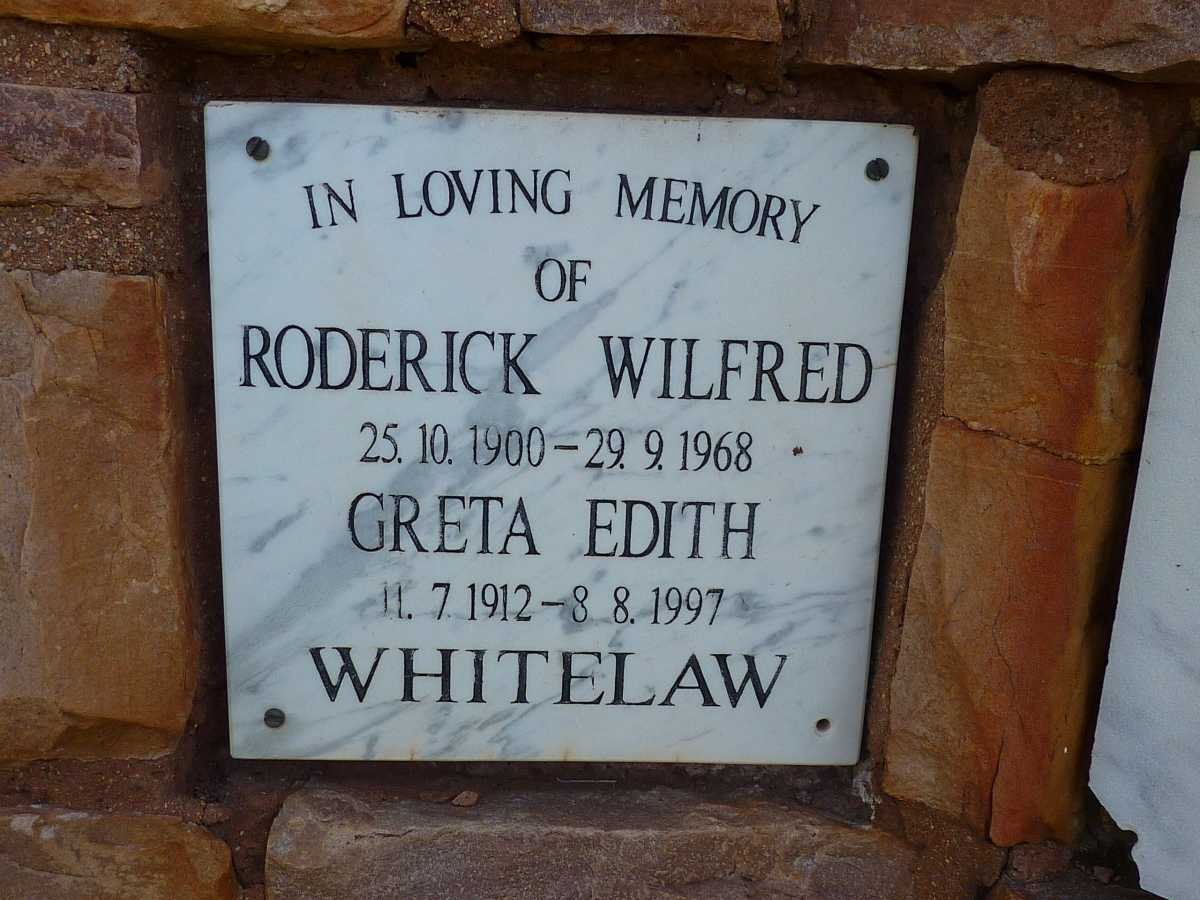 WHITELAW Roderick Wilfred 1900-1968 &amp; Greta Edith 1912-1997