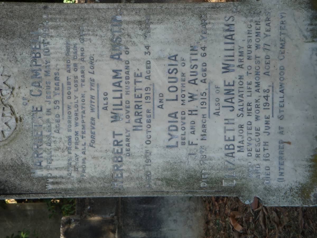 AUSTIN Lydia Lousia -1915 :: AUSTIN Herbert William -1919 &amp; Harriette -1940  :: WILLIAMS Elizabeth Jane -1948