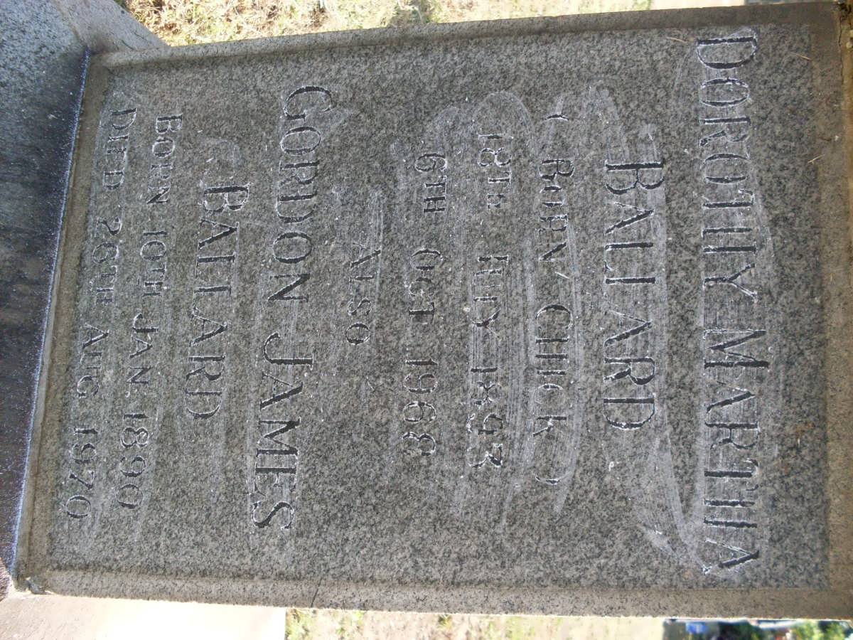 BALLARD Gordon James 1890-1970 &amp; Dorothy Martha CHICK 1893-1968