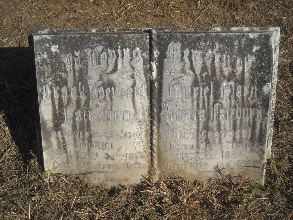 FAIRBURN Frank Herbert 1879-1959 &amp; Muriel Mary Rebecca CROWDER 1884-1969
