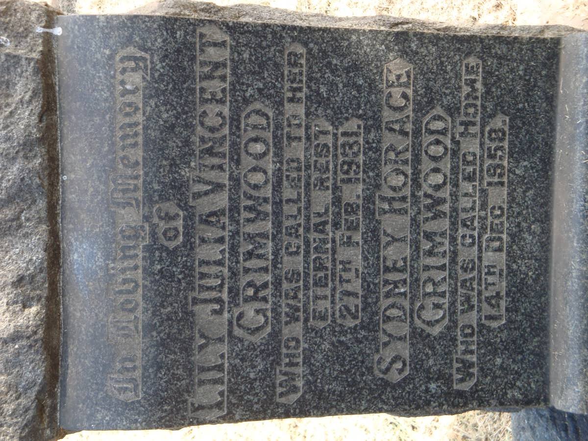 GRIMWOOD Sydney Horace -1958 &amp; Lily Julia Vincent -1931