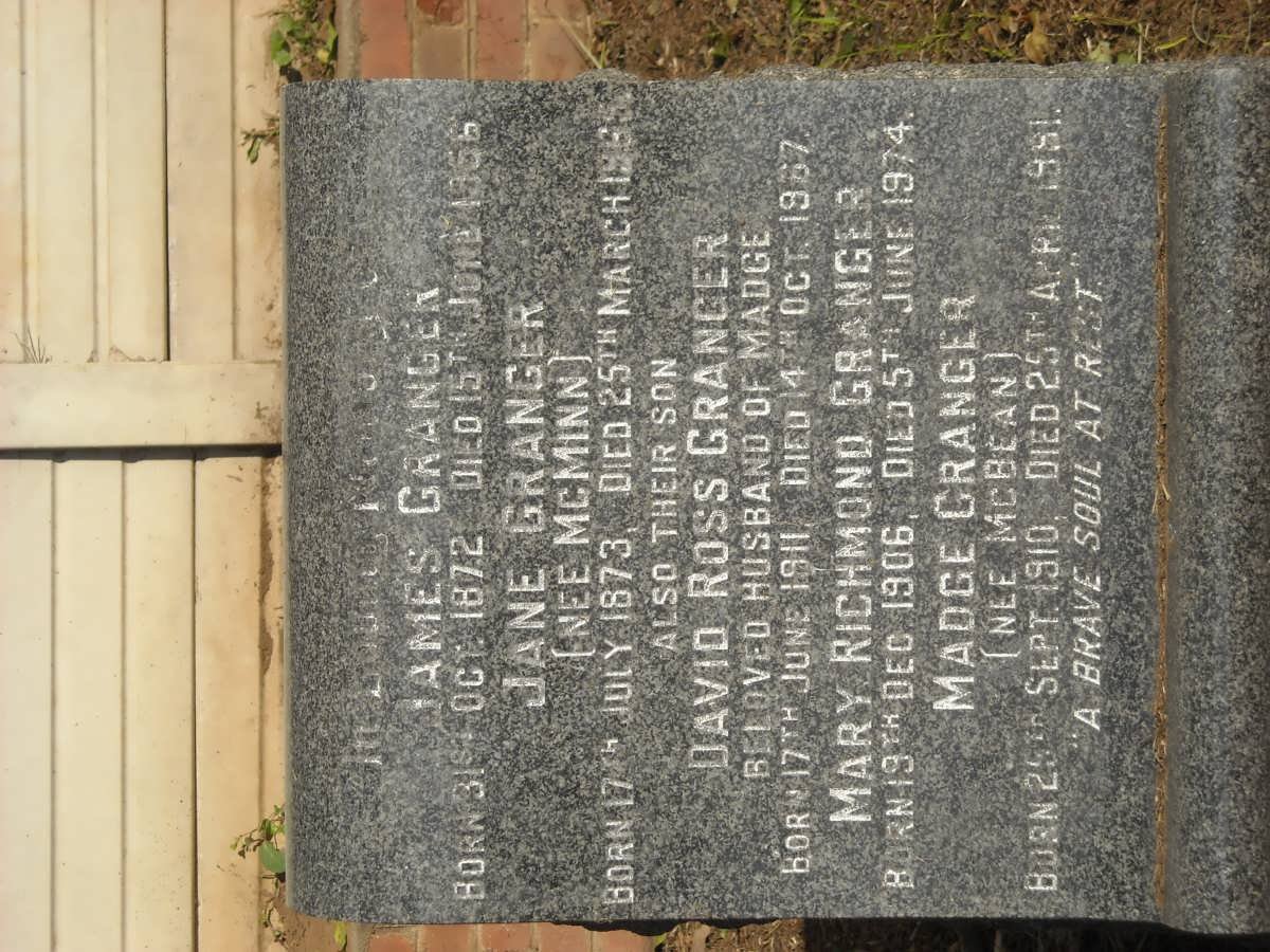 GRANGER James 1872-1956 &amp; Jane McMINN 1873-1965 :: GRANGER Mary Richmond 1906-1974 :: GRANGER David Ross 1911-1967