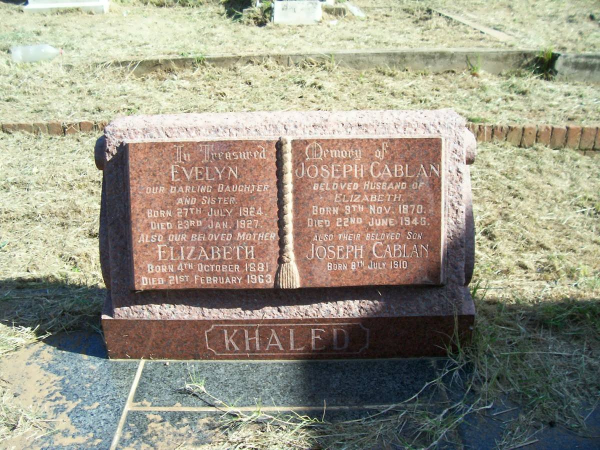 KHALED Joseph Cablan 1870-1946 &amp; Elizabeth 1881-1963 :: KHALED Joseph Cablan 1910- :: KHALED Evelyn 1924-1927