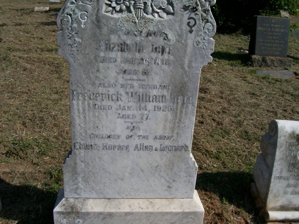 LACE Frederick William -1929 &amp; Elizabeth -1918 :: LACE Edwin :: LACE Horace :: LACE Allan :: LACE Leonard