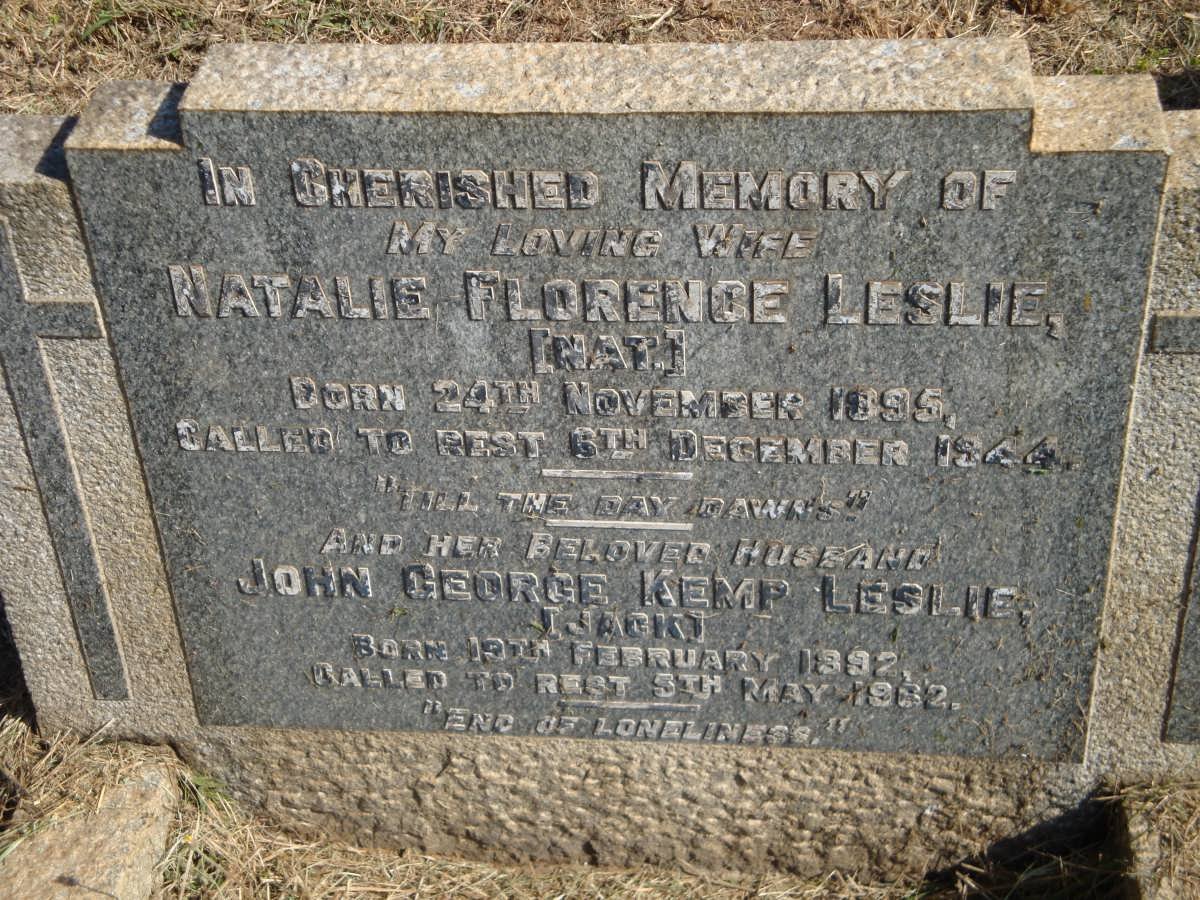 LESLIE John George Kemp -1892-1962 &amp; Natalie Florence 1895-1944