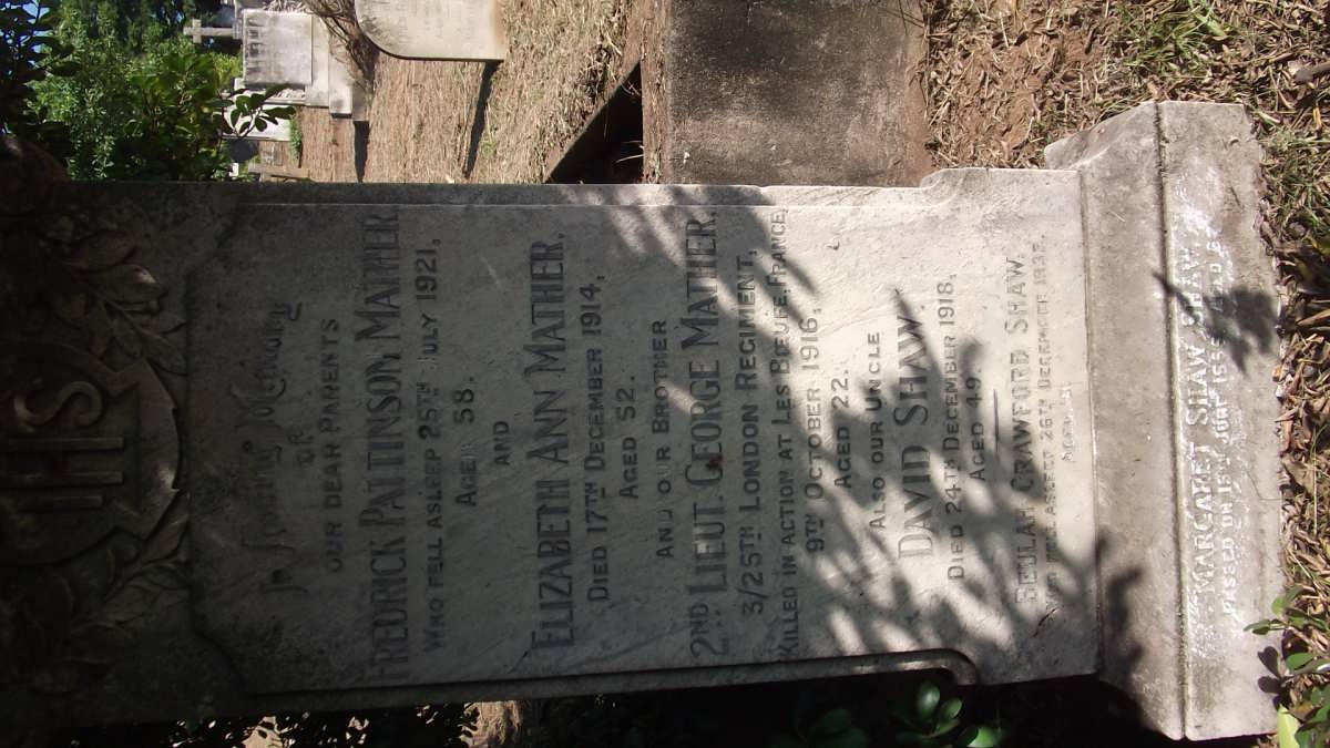 MATHER Frederick Pattinson -1921 &amp; Elizabeth Ann -1914 :: MATHER George-1916 :: MATHER SHAW David -1918