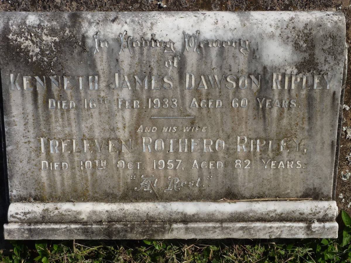 RIPLEY Kenneth James Dawson -1933 &amp; Treleven Rothero -1957