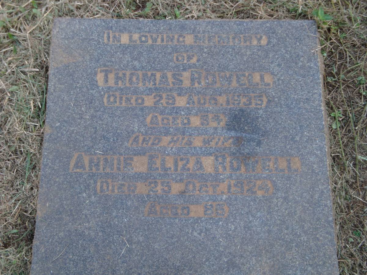 ROWELL Thomas -1935 &amp; Annie Eliza -1924