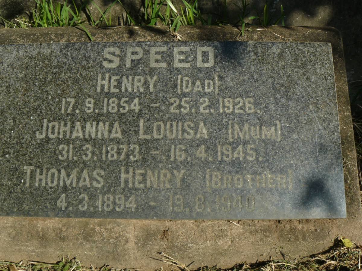 SPEED Henry 1854-1926 &amp; Johanna Louisa 1873-1945 :: SPEED Thomas Henry 1894-1940