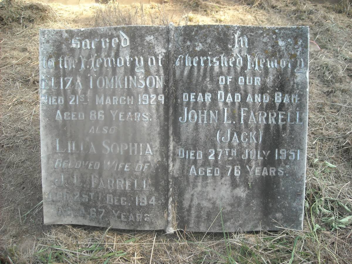 TOMKINSON Eliza -1929 :: FARRELL John L. -1951 &amp; Lilla Sophia -194?