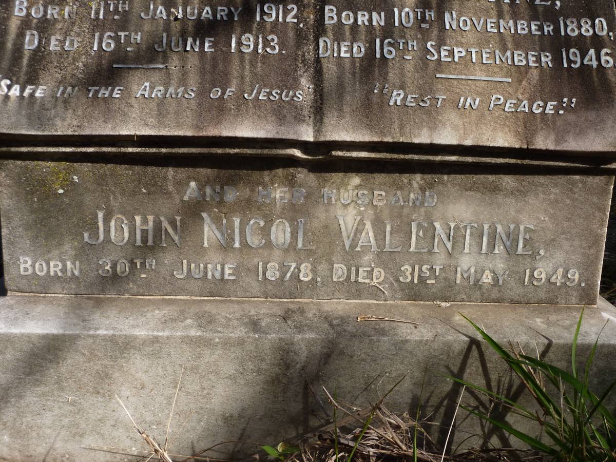 VALENTINE John Nicol 1878-1949 &amp; Jessie Constance 1880-1946 :: VALENTINE Joyce 1912-1913