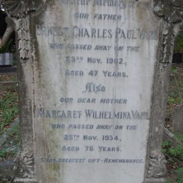 VAHL Ernest Charles Paul -1902 &amp; Margaret Wilhelmina -1934