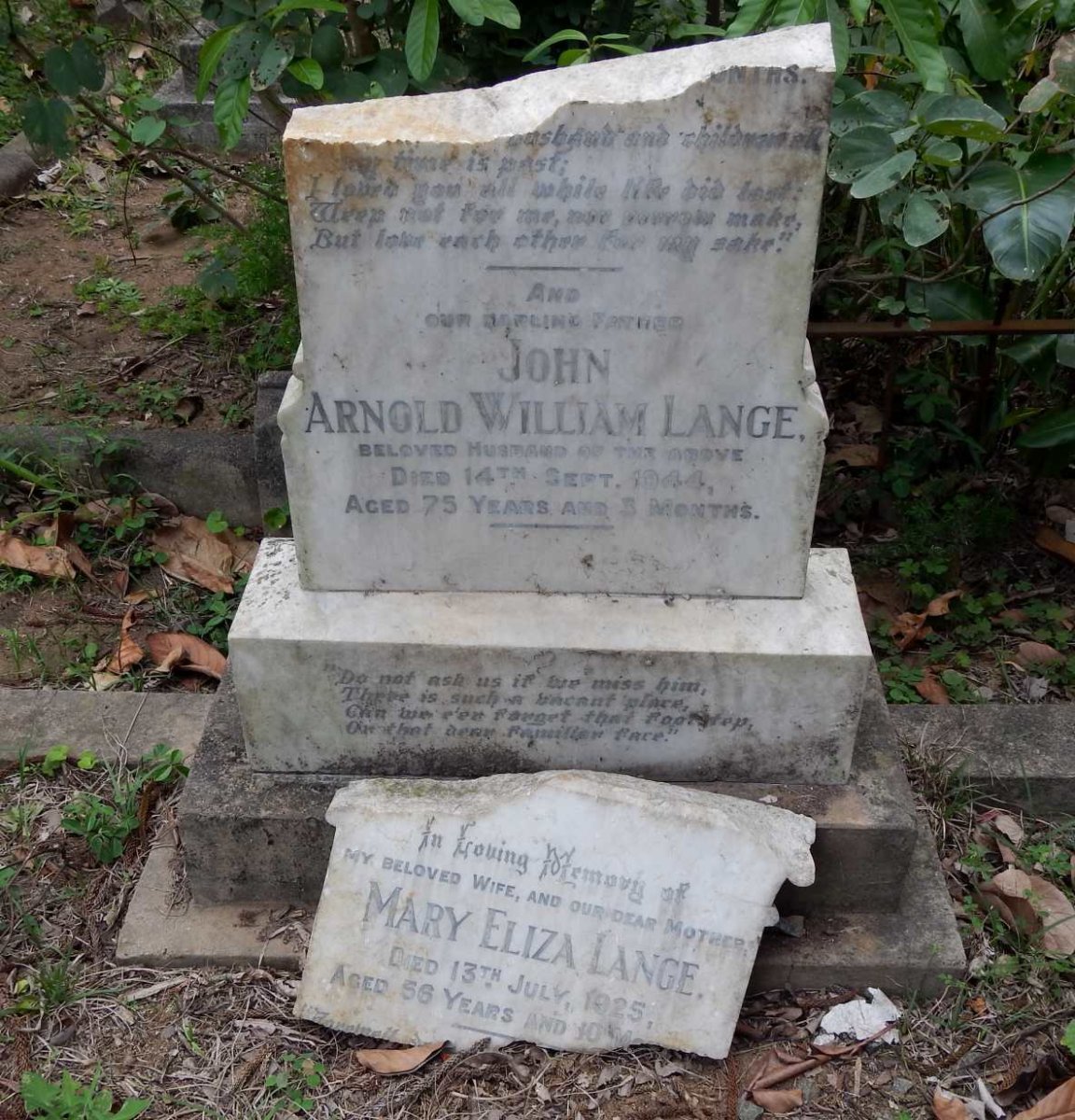 LANGE John Arnold William -1944 &amp; Mary Eliza -1925