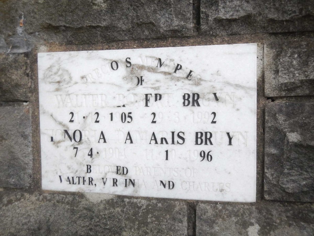 BRUYN Walter Robert 1905-1992 &amp; Honoria Damaris 1904-1996