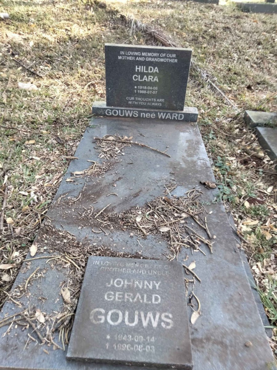 GOUWS Hilda Clara nee WARD 1918-1988 :: GOUWS Johnny Gerald 1943-1996