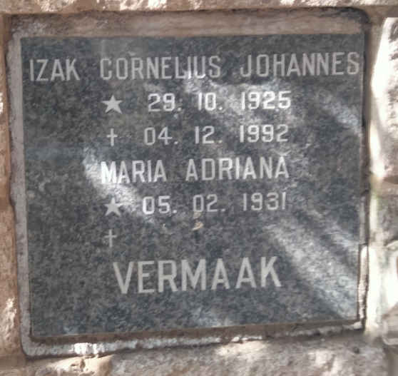 VERMAAK Izak Cornelius Johannes 1925-1992 & Maria Adriana 1931-