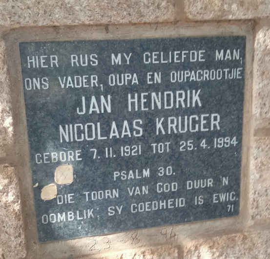 KRUGER Jan Hendrik Nicolaas 1921-1994
