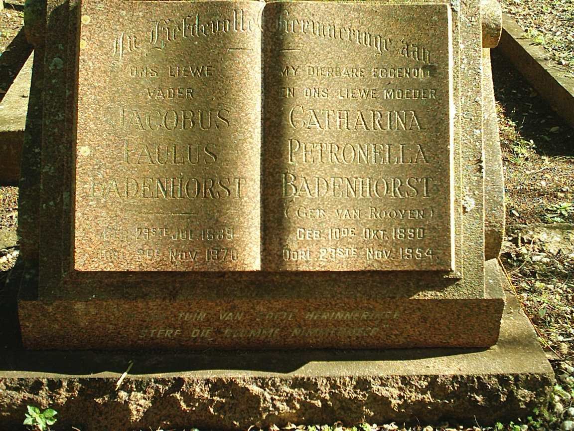 BADENHORST Jacobus Paulus 1889-1970 &amp; Catharina Petronella VAN ROOYEN 1890-1954