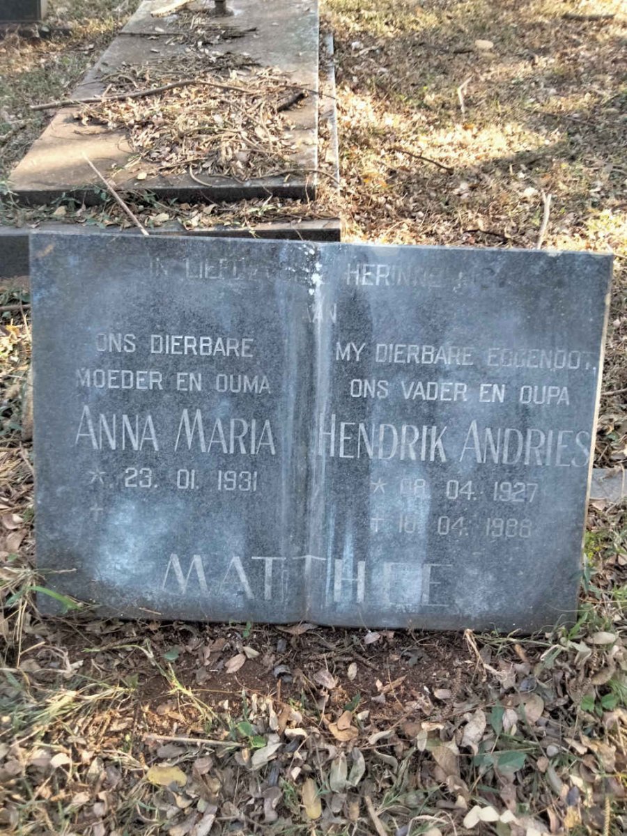 MATTHEE Hendrik Andries 1927-1988 & Anna Maria 1931-