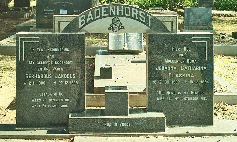 BADENHORST Gerhardus Jakobus 1900-1969 &amp; Johanna Catharina Classina 1907-1994