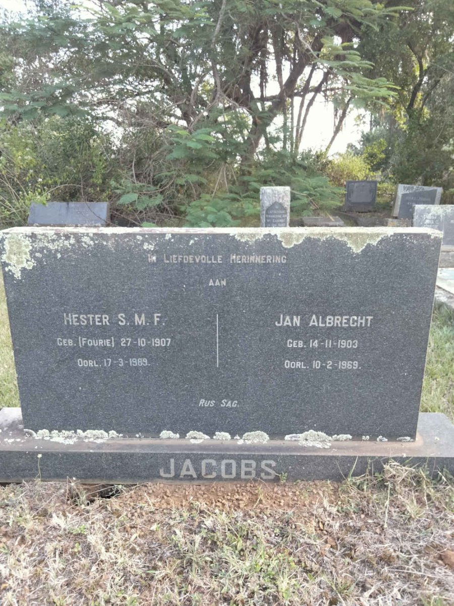 JACOBS Jan Albrecht 1903-1969 & Hester S.M.F. FOURIE 1907-1989 