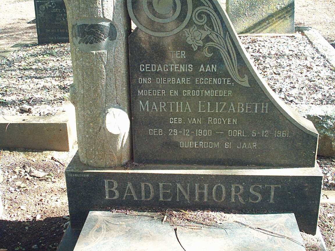 BADENHORST Martha ELizabeth nee VAN ROOYEN 1900-1961