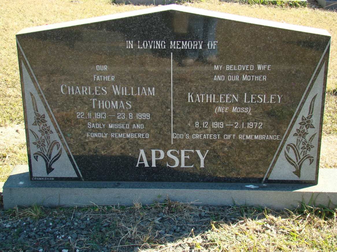 APSEY Charles William Thomas 1913-1999 &amp; Kathleen Lesley MOSS 1919-1972