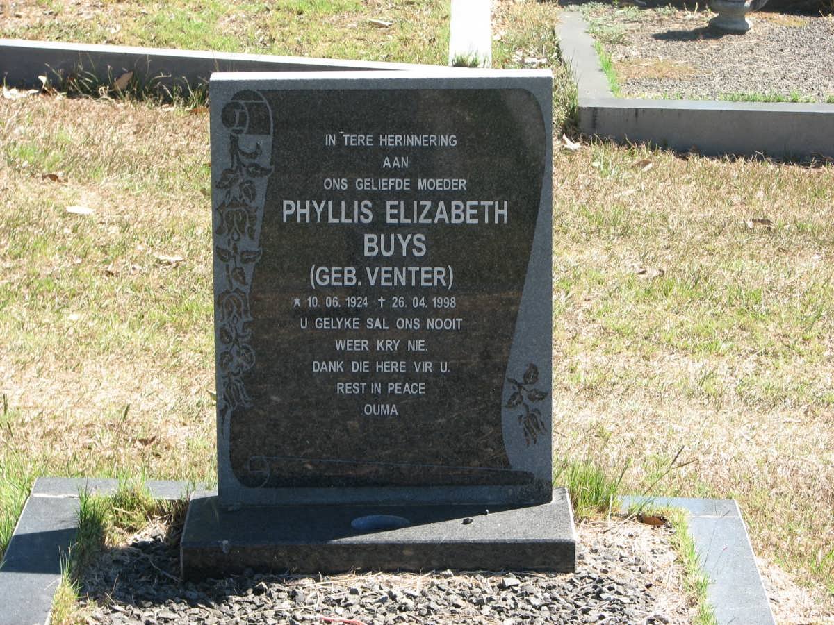 BUYS Phyllis Elizabeth nee VENTER 1924-1998