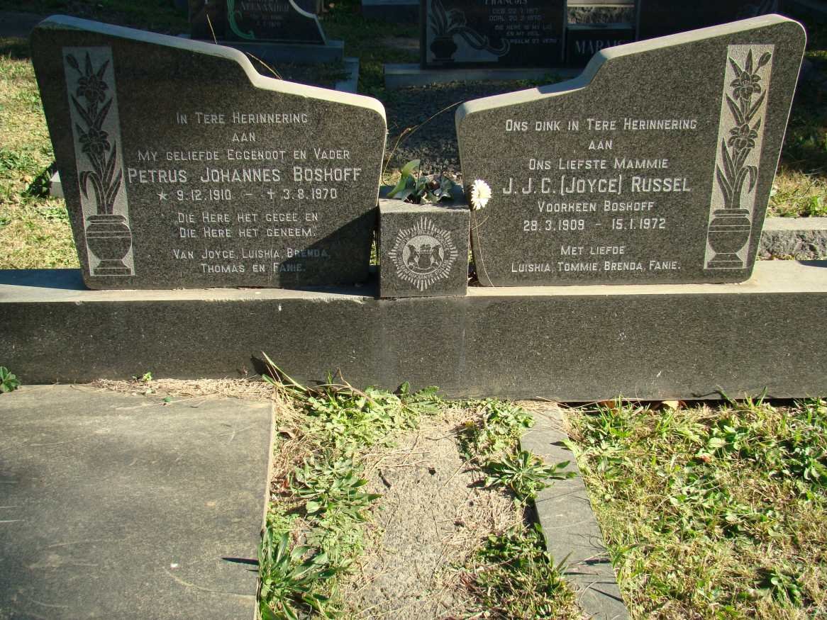 BOSHOFF Petrus Johannes 1910-1970 :: RUSSEL J.J.C. formerly BOSHOFF 1909-1972