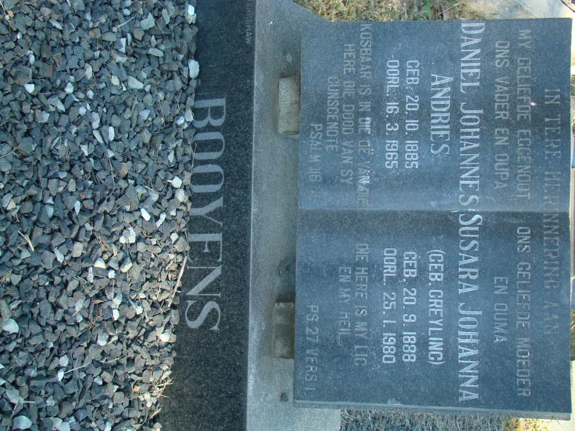 BOOYENS Daniel Johannes Andries 1885-1965 &amp; Susara Johanna GREYLING 1888-1980