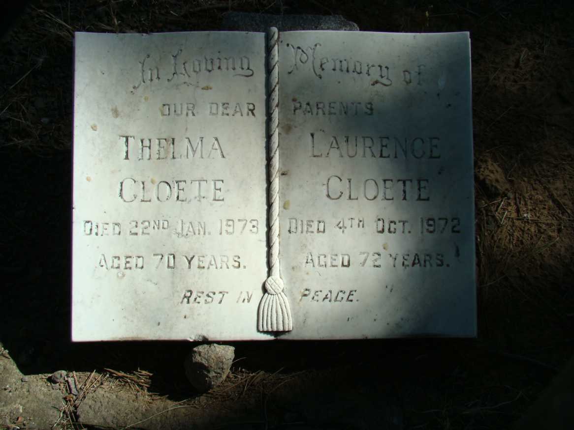 CLOETE Laurence -1972 &amp; Thelma -1973