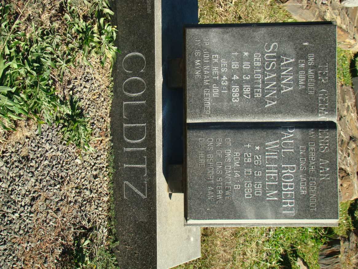 COLDITZ Paul Robert Wilhelm 1910-1980 &amp; Anna Susanna LOTTER 1917-1993